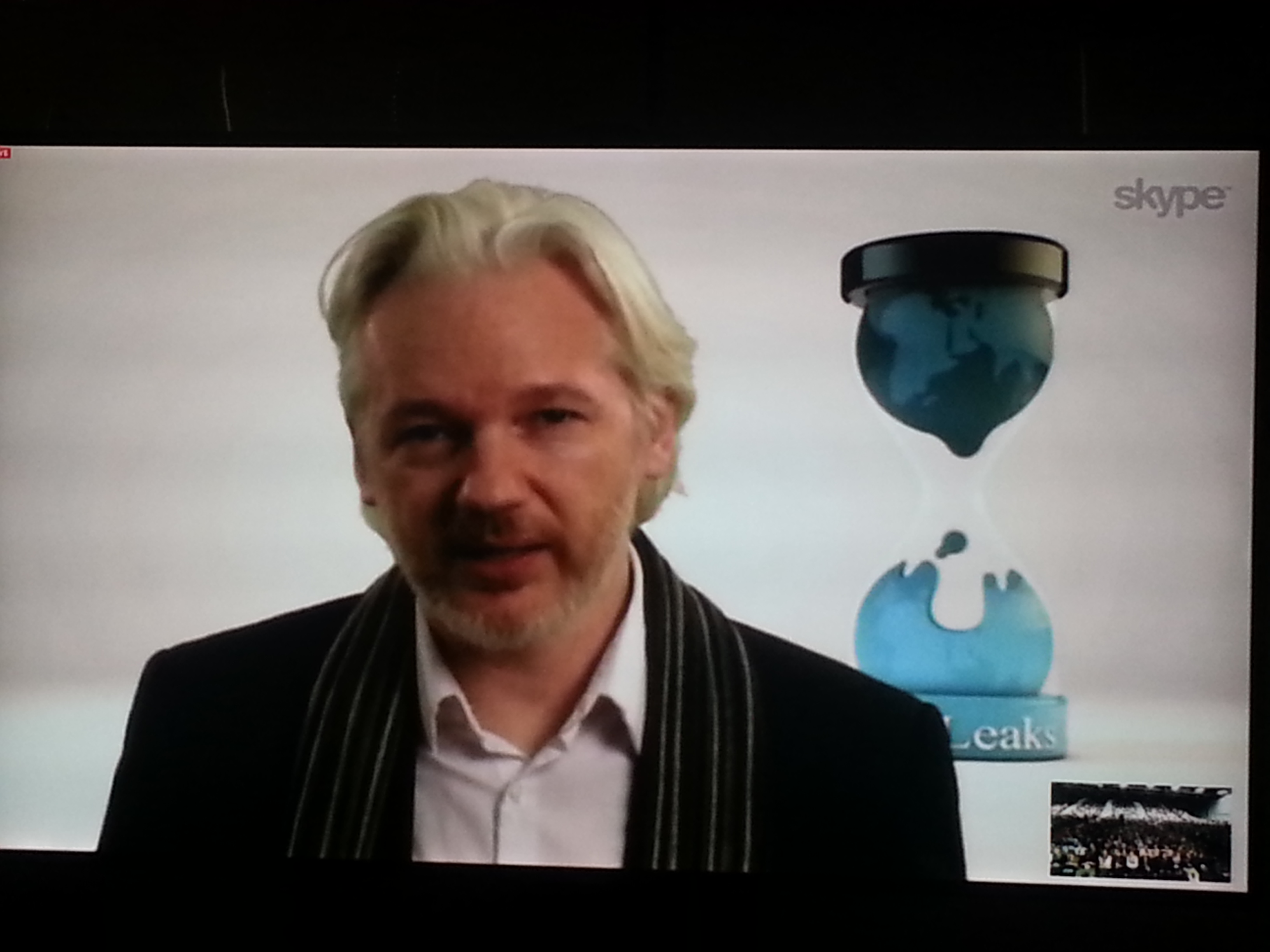 Assange on the 55-inch TV