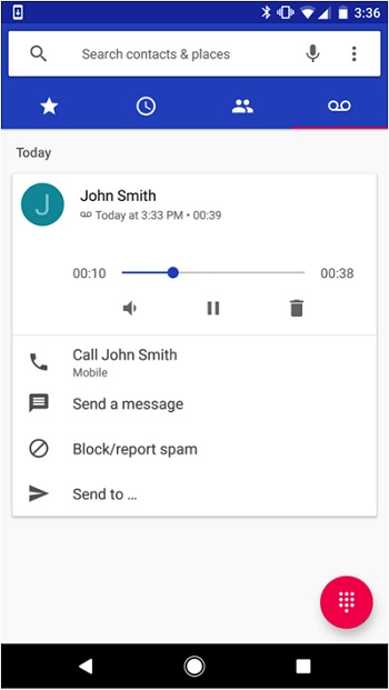 Android phone app voicemail screen